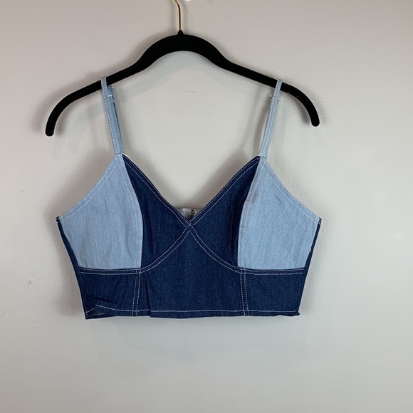 Color Block Patchwork Denim Crop Top - Picture 6 of 8